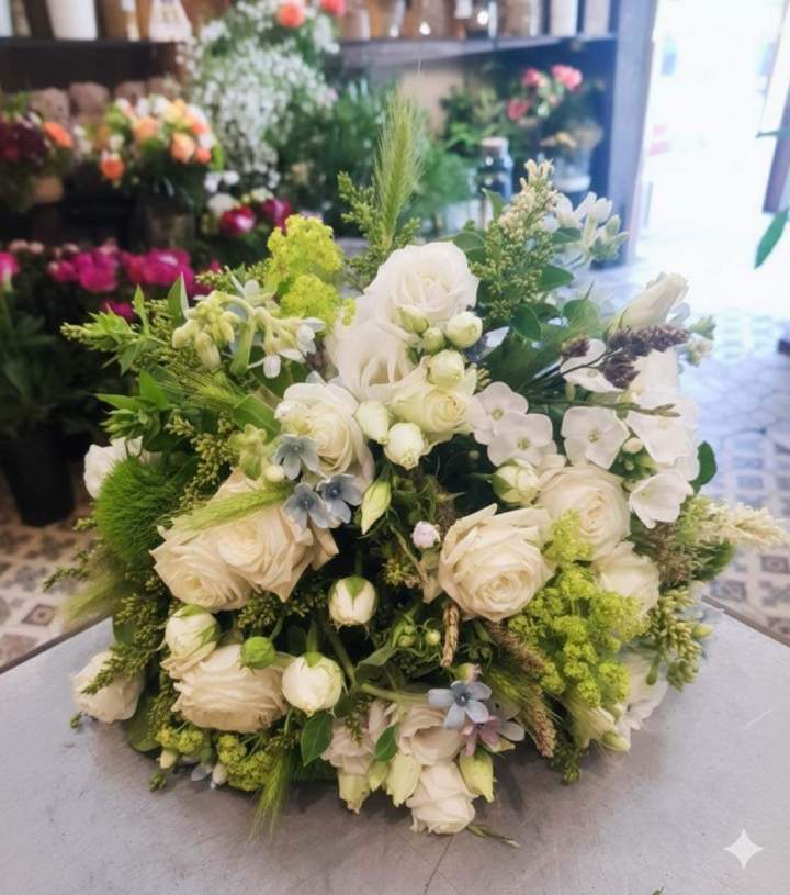 Bouquet champêtre blanc bleu Paris